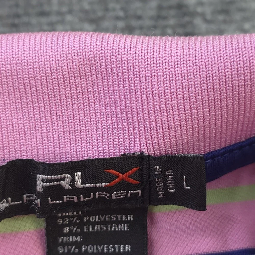 RLX Ralph Lauren Polo‎ Large Pink Blue Striped Congressional Logo Short Sleeve
